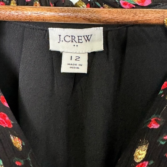 J.Crew Ruffleneck Mini Dress Metallic Rose Pattern Elastic Waist Size 12 - Picture 6 of 11
